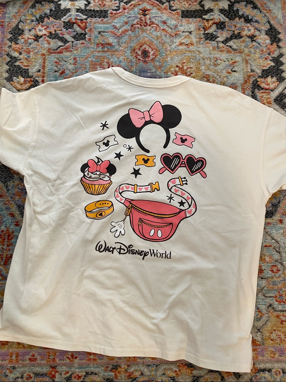 Disney White Tee with Pink Minnie Accessories Graphic